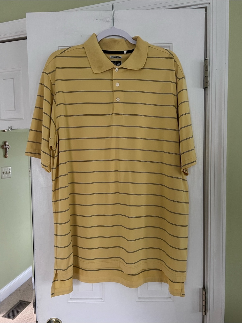 Adidas Men’s Yellow Golf Polo with Thin Black Stripes.EUC.Sz-XL.